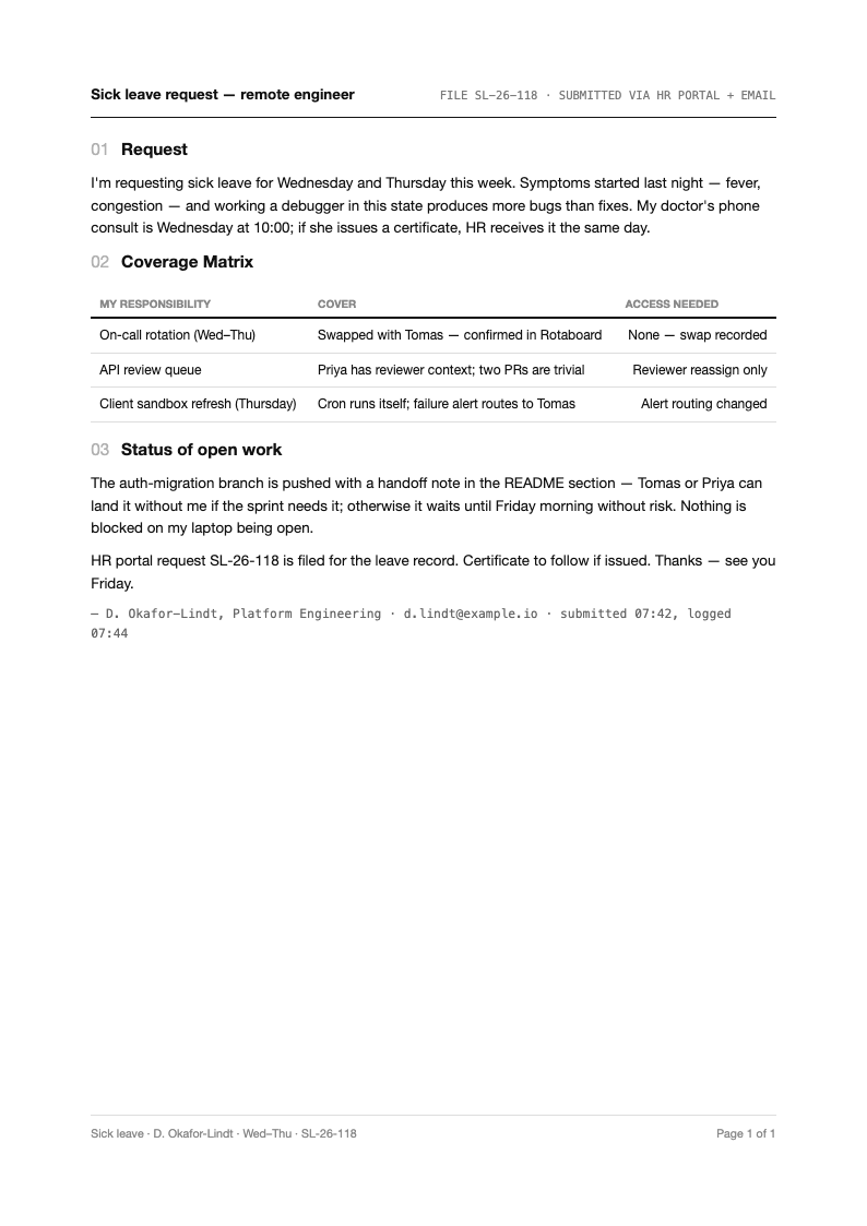 Tech minimalist sick leave